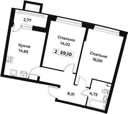 Продажа 2-комнатной квартиры 57 м², 1/15 этаж