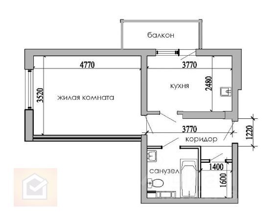 Продажа 1-комнатной квартиры 39,8 м², 4/12 этаж