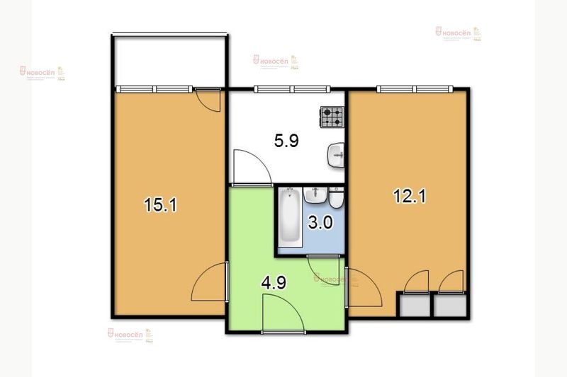 Продажа 2-комнатной квартиры 42 м², 2/6 этаж