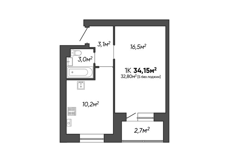 Продажа 1-комнатной квартиры 34,2 м², 1/3 этаж