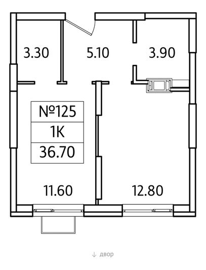 Продажа 1-комнатной квартиры 36,7 м², 12/25 этаж
