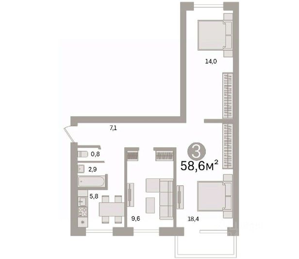 Продажа 3-комнатной квартиры 58,6 м², 4/5 этаж
