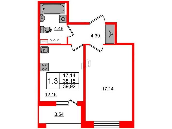 Продажа 1-комнатной квартиры 38,2 м², 11/12 этаж