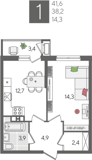 Продажа 1-комнатной квартиры 41,6 м², 3/24 этаж