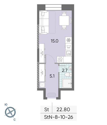 Продажа квартиры-студии 22,8 м², 26/28 этаж