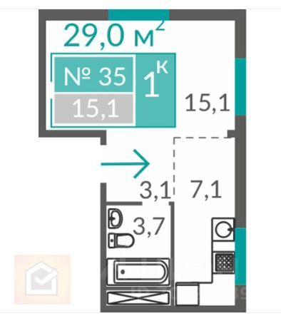 Продажа 1-комнатной квартиры 29 м², 3/10 этаж