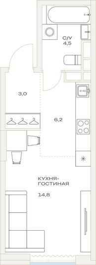 Продажа квартиры-студии 28,5 м², 10/23 этаж