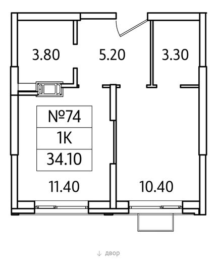 Продажа 1-комнатной квартиры 34,1 м², 8/25 этаж