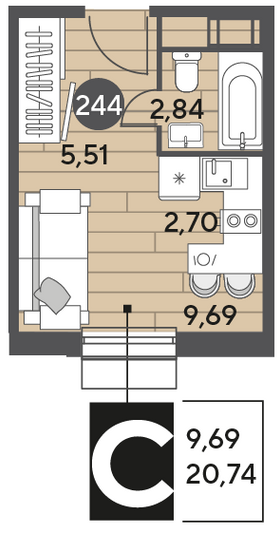 Продажа квартиры-студии 20,7 м², 9/12 этаж