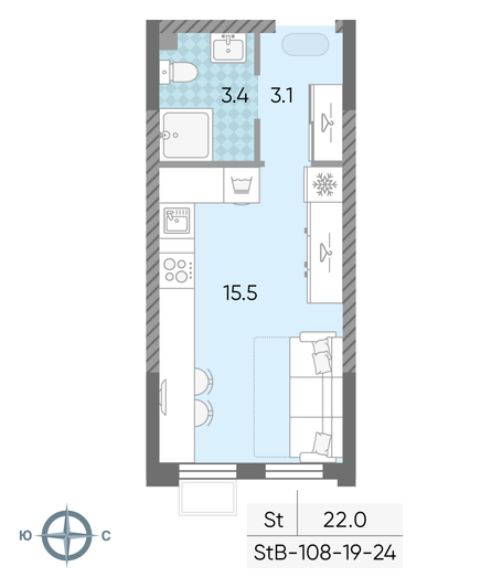 Продажа квартиры-студии 22 м², 24/24 этаж