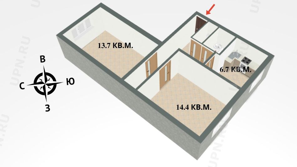 Продажа 2-комнатной квартиры 44 м², 1/5 этаж