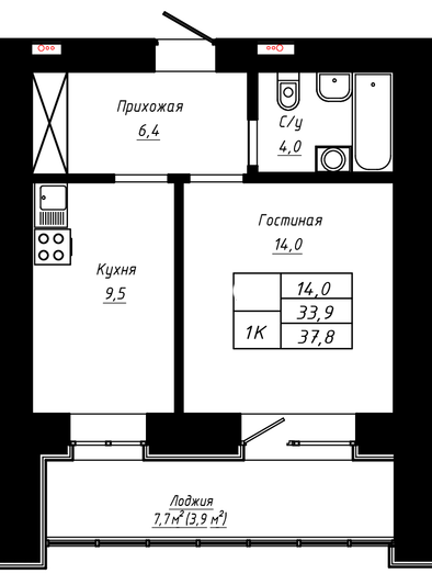 Продажа 1-комнатной квартиры 37,8 м², 4/16 этаж