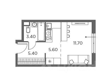 Продажа квартиры-студии 26,1 м², 10/17 этаж