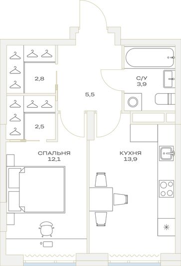 Продажа 1-комнатной квартиры 41,1 м², 12/23 этаж