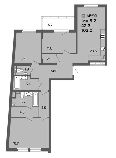 Продажа 4-комнатной квартиры 103,3 м², 5/6 этаж