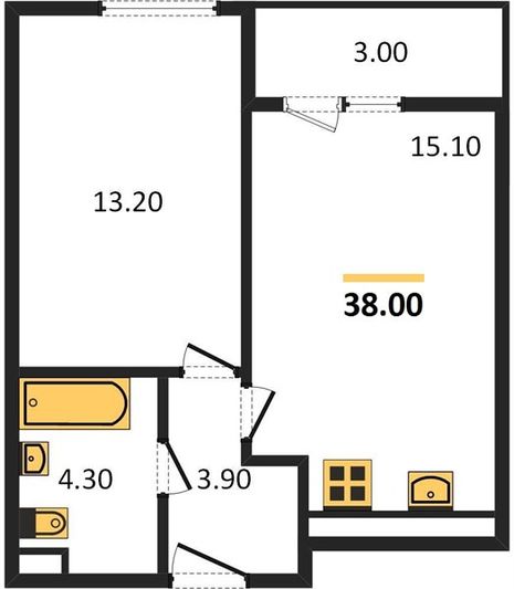 Продажа 1-комнатной квартиры 38 м², 3/25 этаж