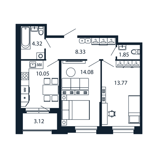 Продажа 2-комнатной квартиры 54 м², 2/12 этаж