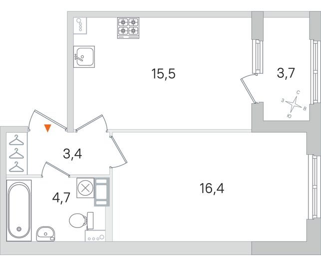 Продажа 1-комнатной квартиры 41,8 м², 4/4 этаж