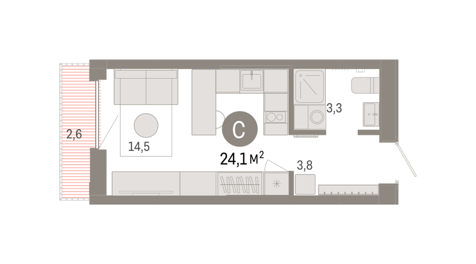 Продажа квартиры-студии 24,1 м², 11/17 этаж