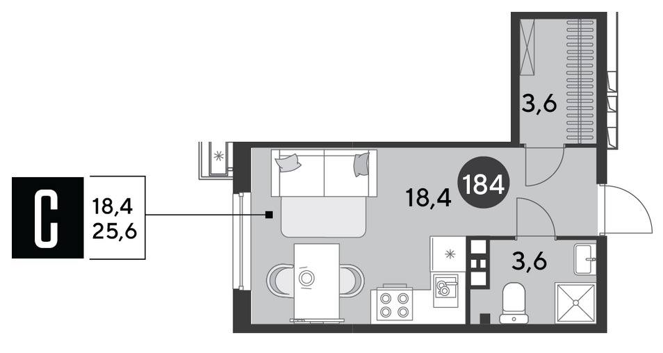 Продажа квартиры-студии 25,6 м², 3/9 этаж