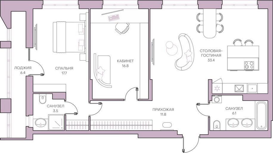 Продажа 3-комнатной квартиры 95,7 м², 8/18 этаж