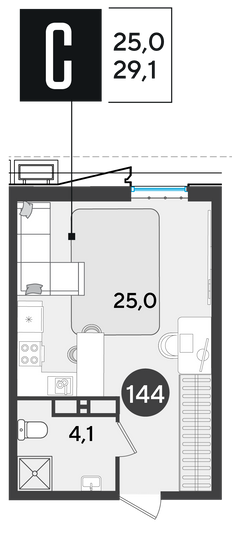 Продажа квартиры-студии 29,1 м², 17/18 этаж