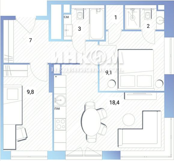 Продажа 2-комнатной квартиры 51 м², 23/30 этаж