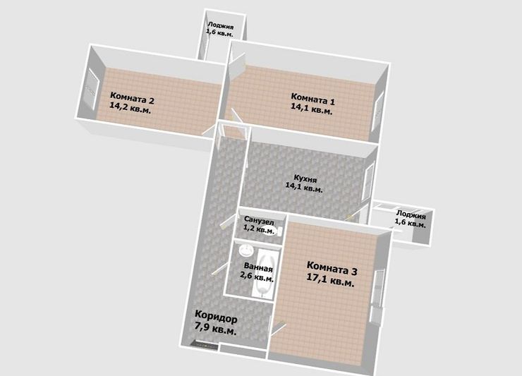 Продажа 3-комнатной квартиры 74,9 м², 2/9 этаж