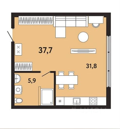Продажа 1-комнатной квартиры 37,7 м², 5/8 этаж