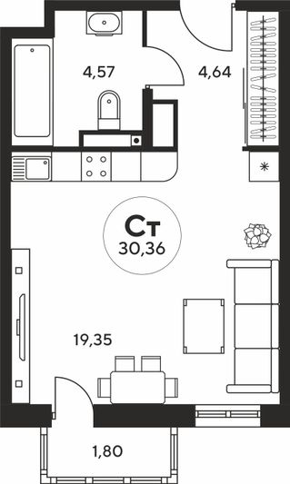 Продажа квартиры-студии 30,3 м², 11 этаж