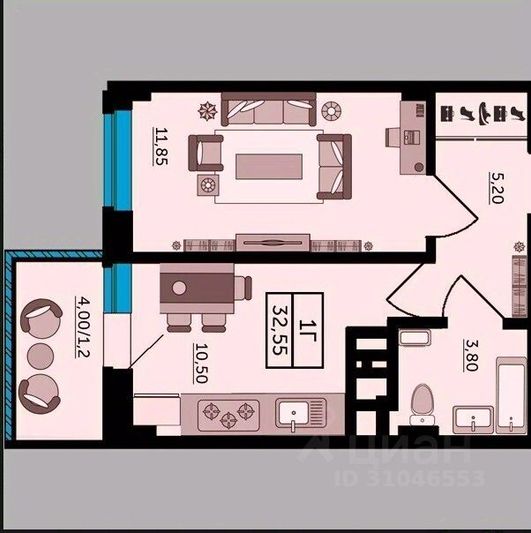 Продажа 1-комнатной квартиры 32,2 м², 5/24 этаж
