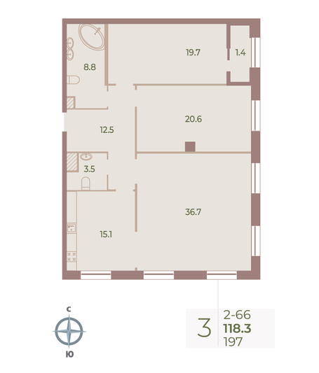 Продажа 3-комнатной квартиры 118,3 м², 6/8 этаж