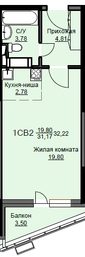 Продажа квартиры-студии 32,2 м², 11/17 этаж