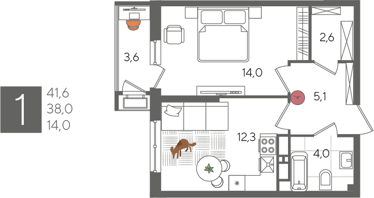 Продажа 1-комнатной квартиры 41,6 м², 20/24 этаж