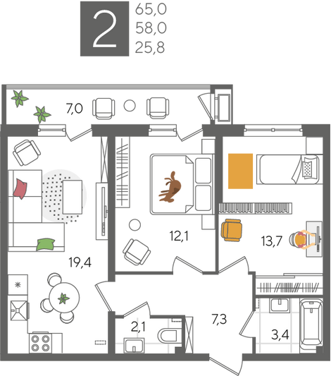 Продажа 2-комнатной квартиры 65 м², 2/24 этаж