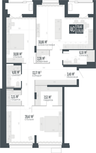 Продажа 4-комнатной квартиры 129,2 м², 4/15 этаж