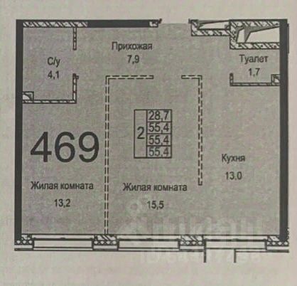 Продажа 2-комнатной квартиры 55,4 м², 19/31 этаж
