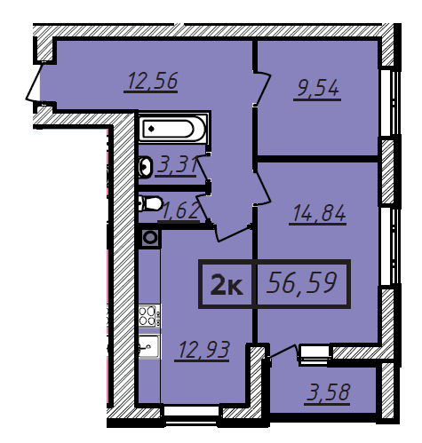 Продажа 2-комнатной квартиры 56,6 м², 6/10 этаж