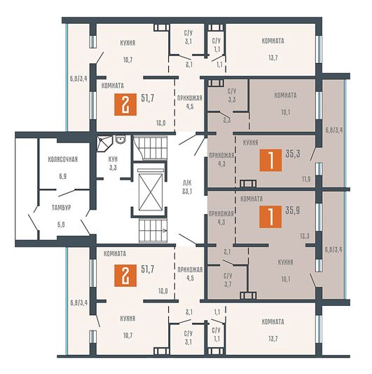 Продажа 2-комнатной квартиры 51,7 м², 1/10 этаж