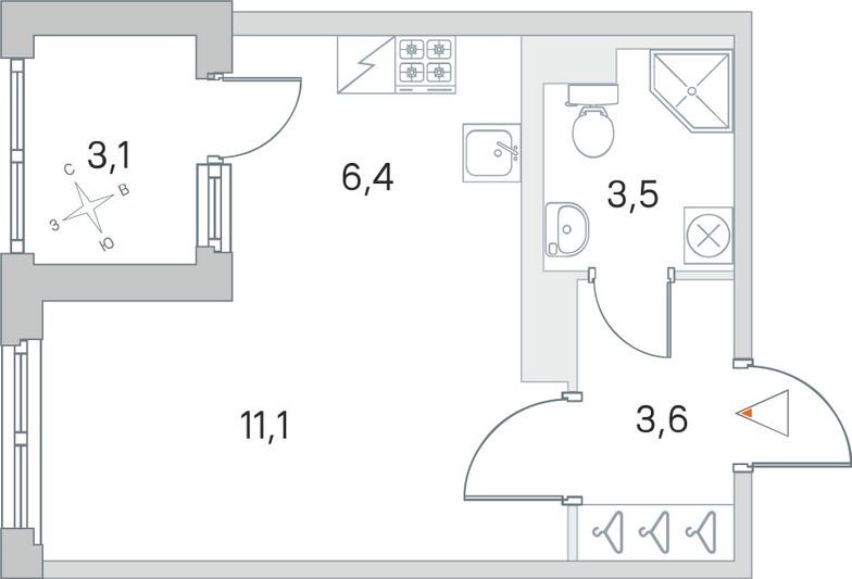 Продажа квартиры-студии 26,1 м², 3/5 этаж