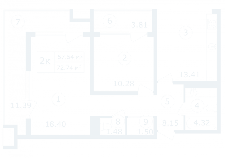 Продажа 2-комнатной квартиры 72,7 м², 3/12 этаж