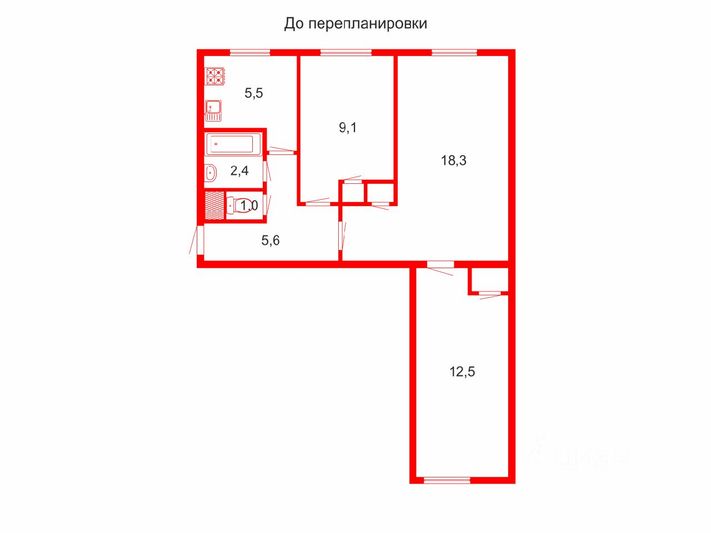 Продажа 3-комнатной квартиры 55,9 м², 9/9 этаж