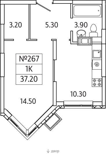 Продажа 1-комнатной квартиры 37,2 м², 14/20 этаж