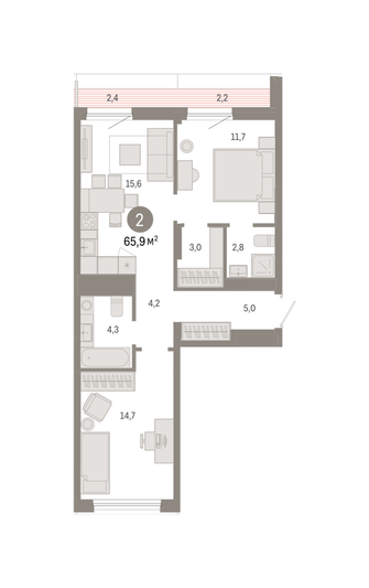 Продажа 2-комнатной квартиры 65,9 м², 9/9 этаж