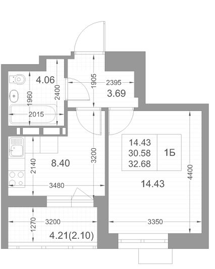 Продажа 1-комнатной квартиры 32,7 м², 17/17 этаж