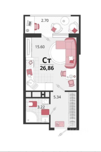 Продажа квартиры-студии 26,7 м², 2/18 этаж