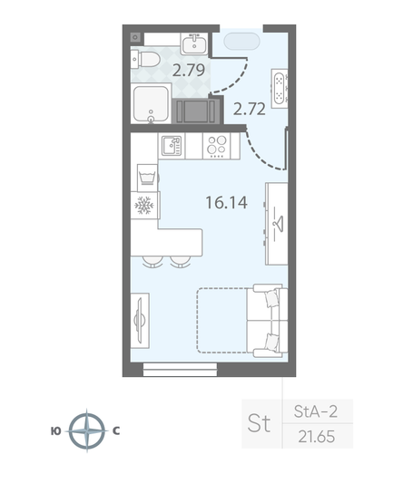 Продажа квартиры-студии 21,6 м², 5/23 этаж