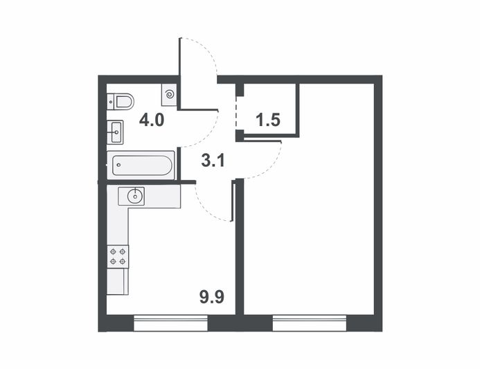 Продажа 1-комнатной квартиры 34,2 м², 1/14 этаж