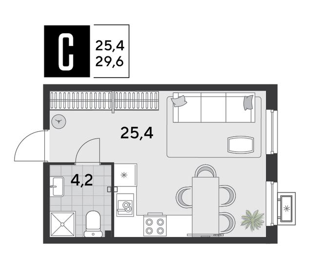 Продажа квартиры-студии 29,6 м², 2/18 этаж