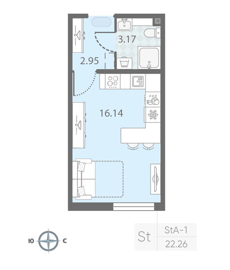 Продажа квартиры-студии 22,3 м², 2/23 этаж